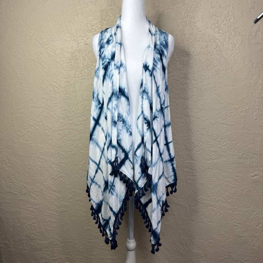 Knox Rose TieDye Fringe Kimono Open Cardigan Womens M Boho Resort Beach Festival